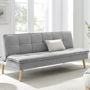 Divano Letto Reclinabile 3 Posti Ergonomico in Tessuto Grigio con Gambe in Legno