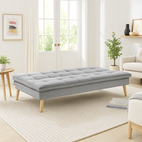 Divano Letto Reclinabile 3 Posti Ergonomico in Tessuto Grigio con Gambe in Legno