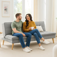 Divano Letto Reclinabile 3 Posti Ergonomico in Tessuto Grigio con Gambe in Legno