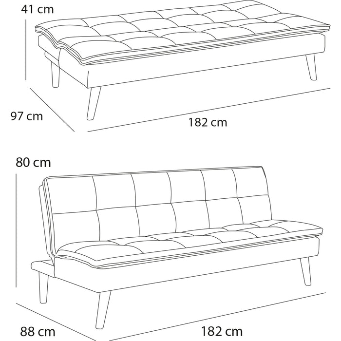 Divano Letto Reclinabile 3 Posti Ergonomico in Tessuto Grigio con Gambe in Legno