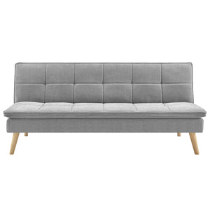 Divano Letto Reclinabile 3 Posti Ergonomico in Tessuto Grigio con Gambe in Legno