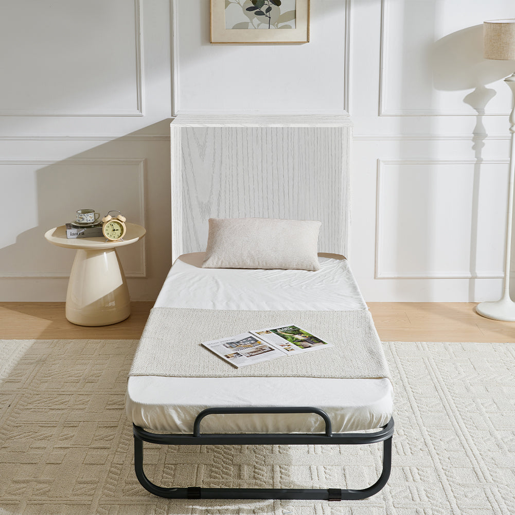 Mobile Letto a Scomparsa Singolo Salvaspazio Bianco Frassinato Materasso Incluso