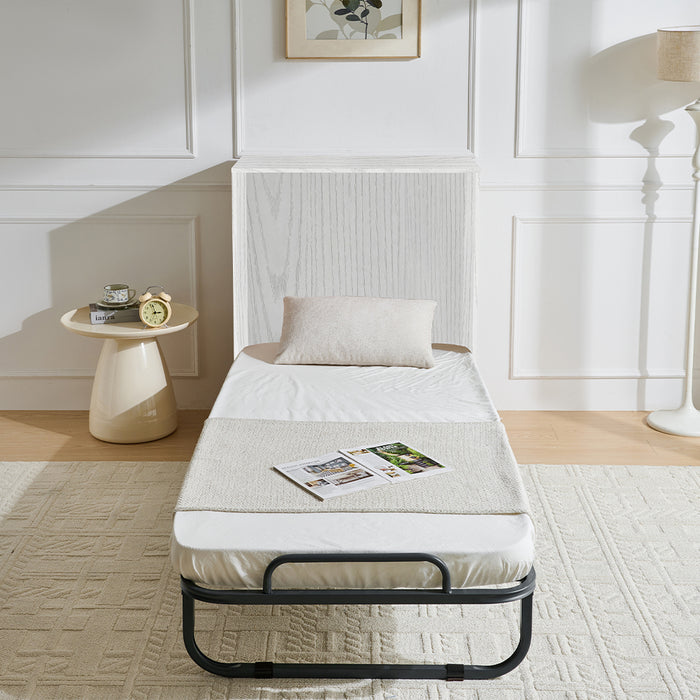 Mobile Letto a Scomparsa Singolo Salvaspazio Bianco Frassinato Materasso Incluso