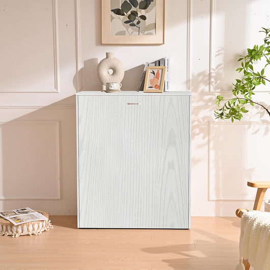 Mobile Letto a Scomparsa Singolo Salvaspazio Bianco Frassinato Materasso Incluso