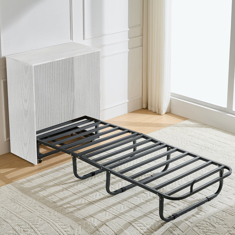 Mobile Letto a Scomparsa Singolo Salvaspazio Bianco Frassinato Materasso Incluso