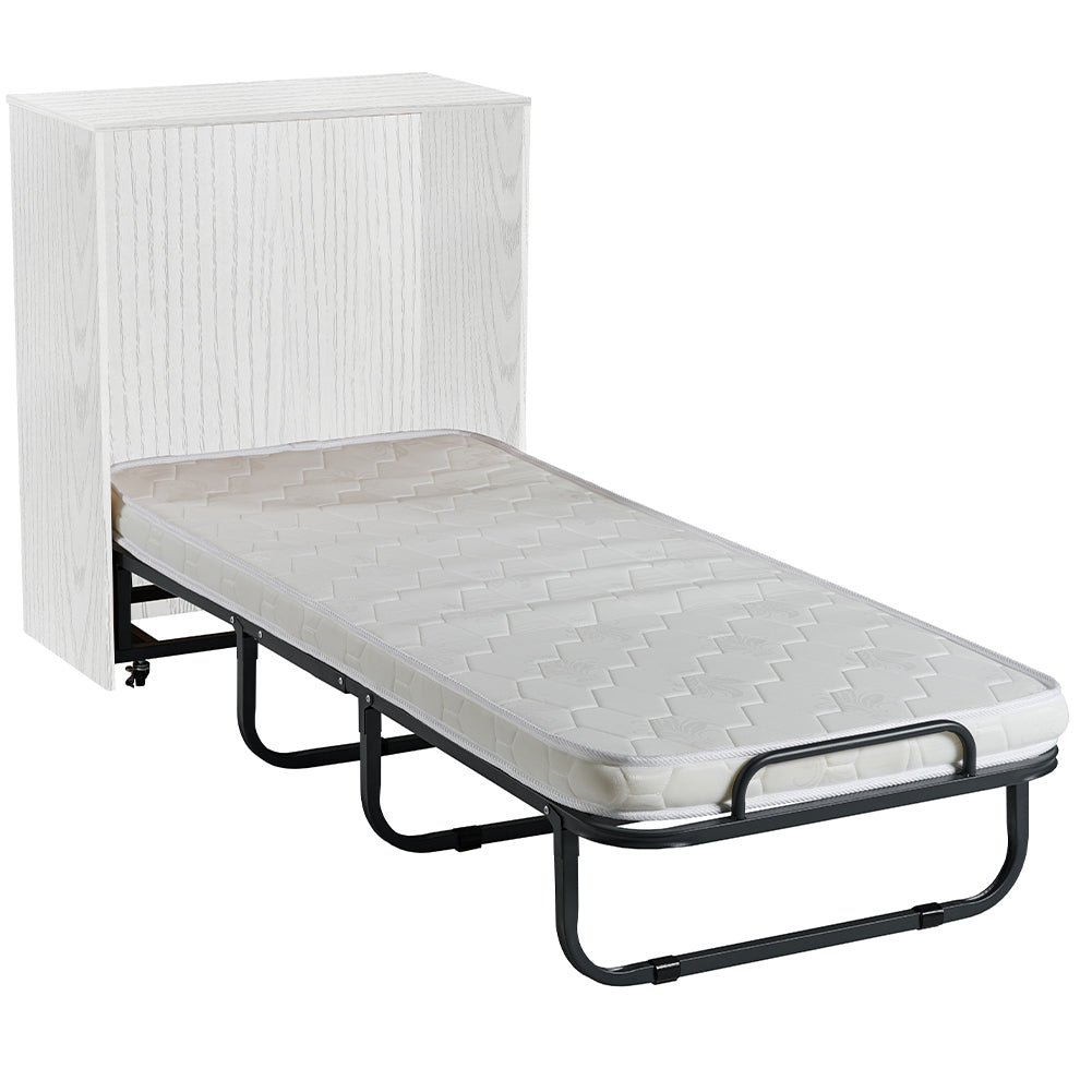 Mobile Letto a Scomparsa Singolo Salvaspazio Bianco Frassinato Materasso Incluso