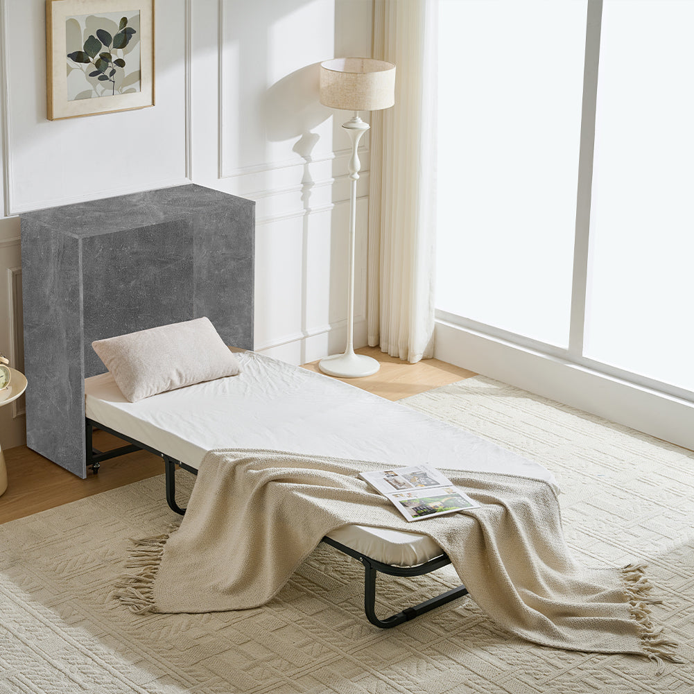 Mobile Letto a Scomparsa Singolo Salvaspazio Cemento Materasso e Rete Incluso