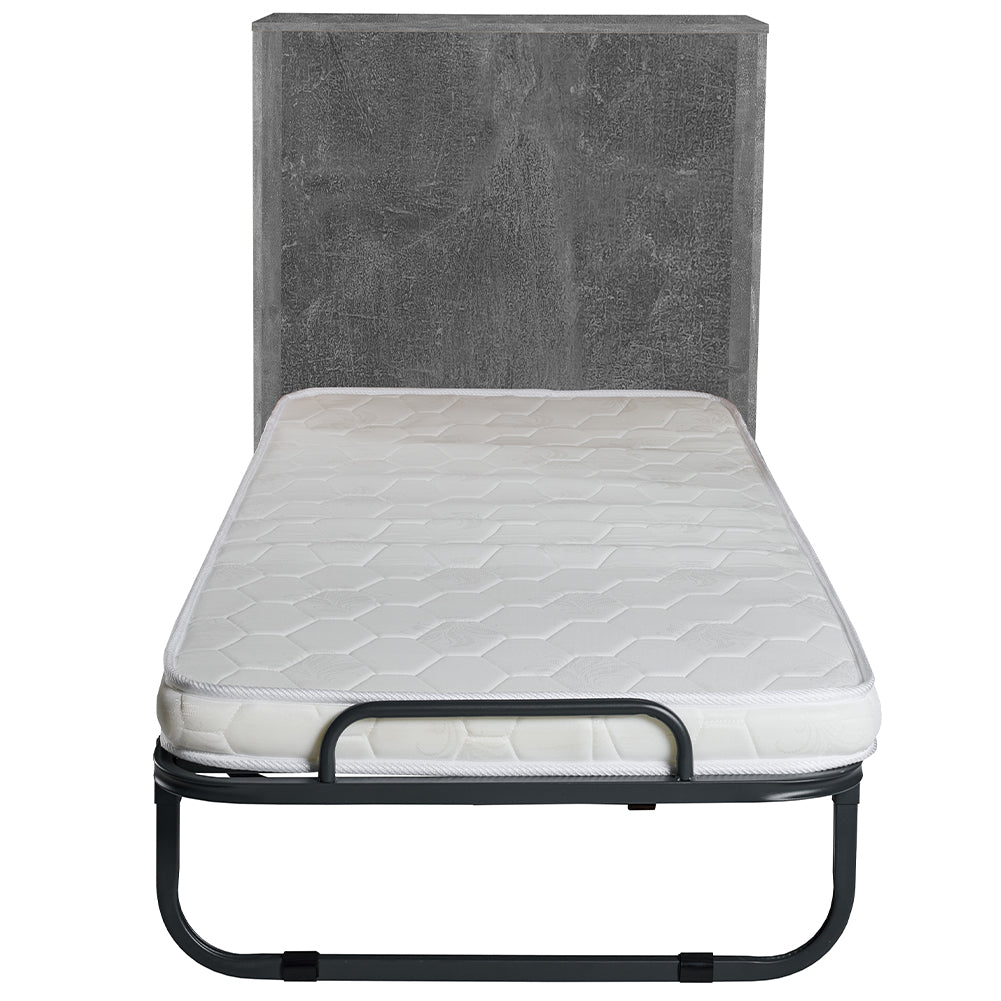 Mobile Letto a Scomparsa Singolo Salvaspazio Cemento Materasso e Rete Incluso