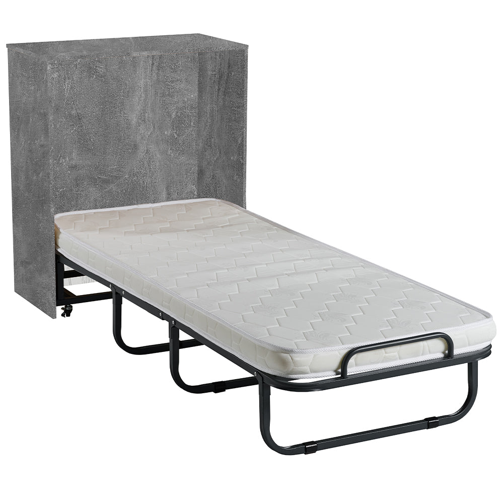 Mobile Letto a Scomparsa Singolo Salvaspazio Cemento Materasso e Rete Incluso