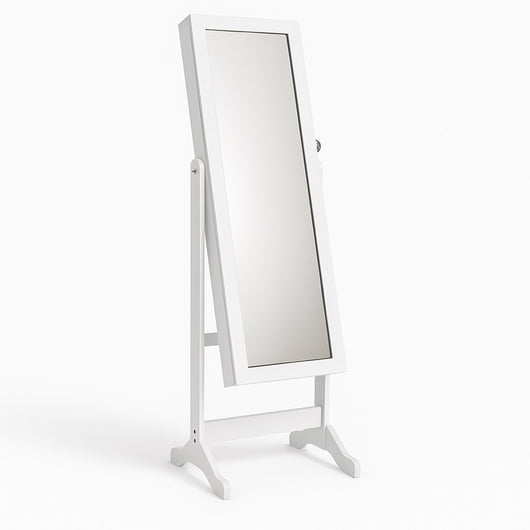 Specchiera Portagioie Armadietto Portagioielli Basculante con Specchio Legno Bianco