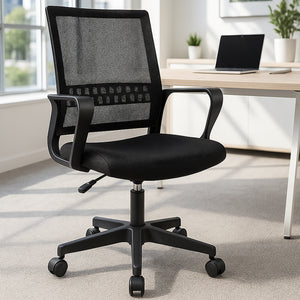 Sedia da Scrivania Nera con Ruote Piroettanti Seduta Ergonomica Ufficio e Casa