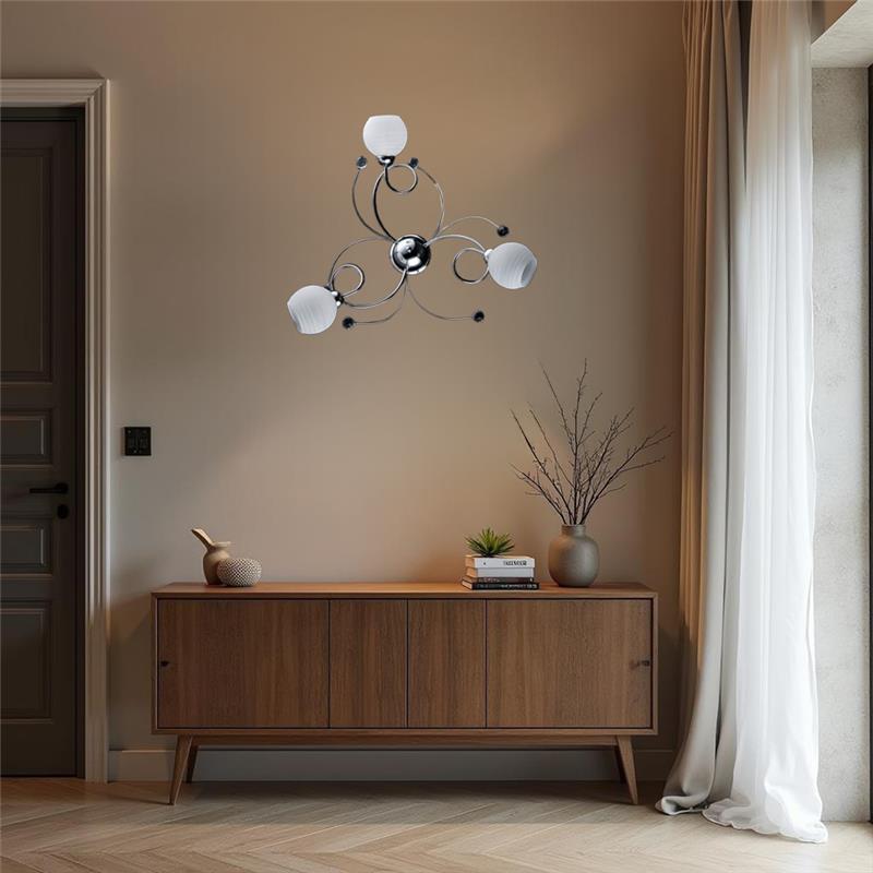 SAMU PLAFONIERA DESIGN MODERNO IN METALLO COLORE CROMATO E14 3 LUCI 46 WATT 52X52X27 CM