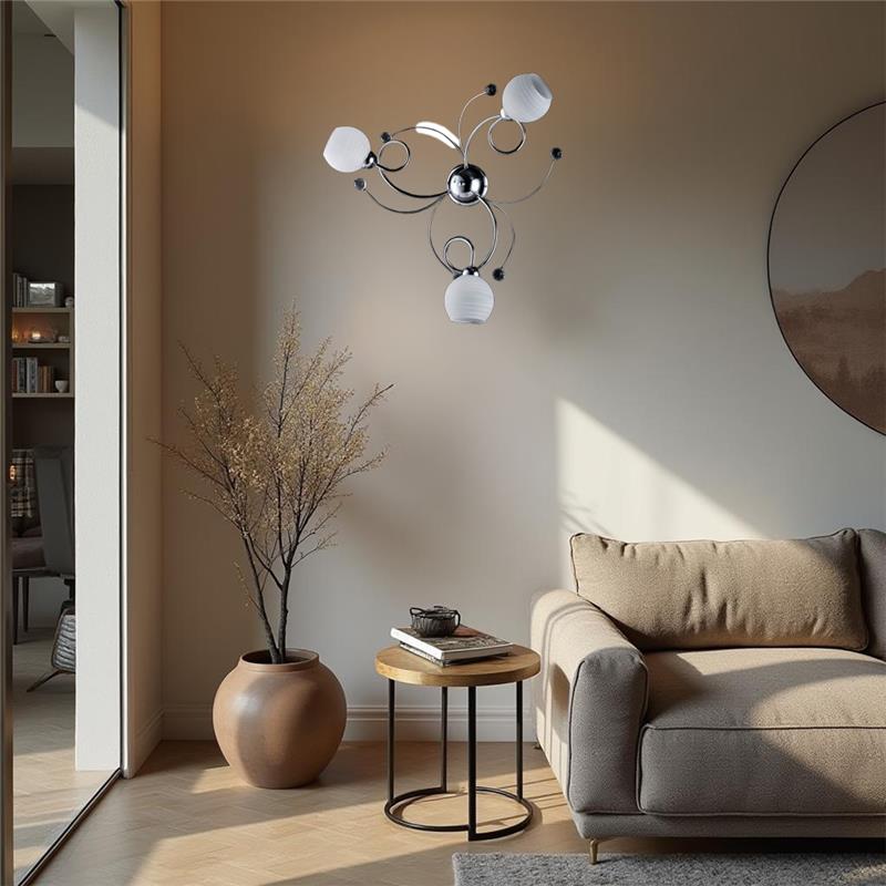 SAMU PLAFONIERA DESIGN MODERNO IN METALLO COLORE CROMATO E14 3 LUCI 46 WATT 52X52X27 CM