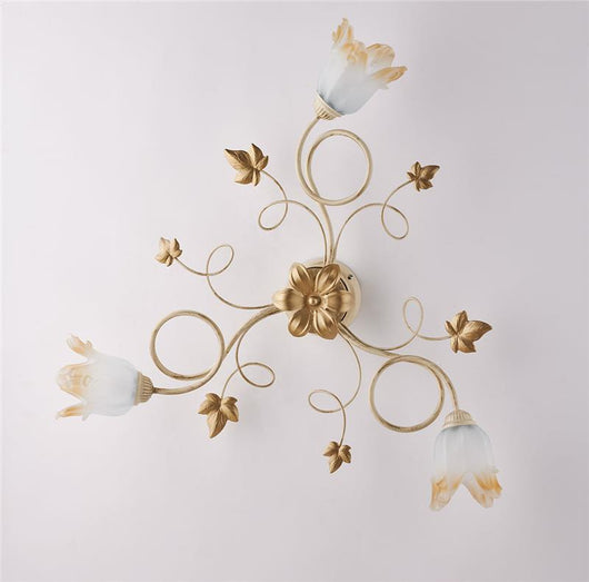 EDEN PLAFONIERA DESIGN MODERNO IN METALLO COLORE AVORIO E ORO E14 3 LUCI 46 WATT 52X52X27 CM