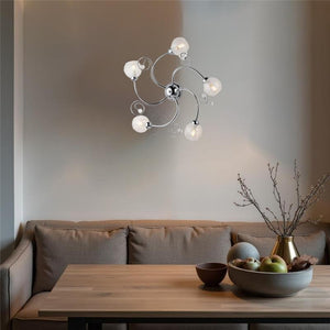 CRISTINA PLAFONIERA DESIGN MODERNO IN METALLO COLORE CROMATO E14 5 LUCI 46 WATT 65X65X23 CM