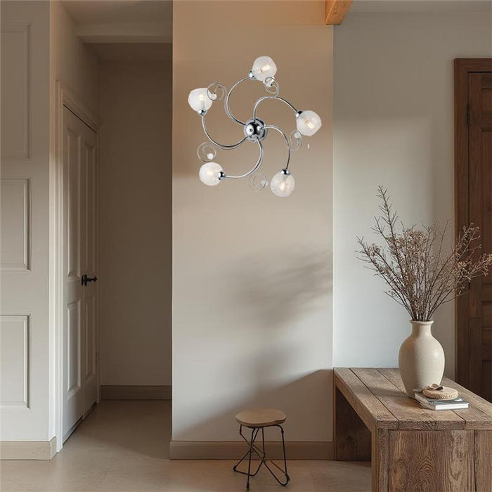 CRISTINA PLAFONIERA DESIGN MODERNO IN METALLO COLORE CROMATO E14 5 LUCI 46 WATT 65X65X23 CM