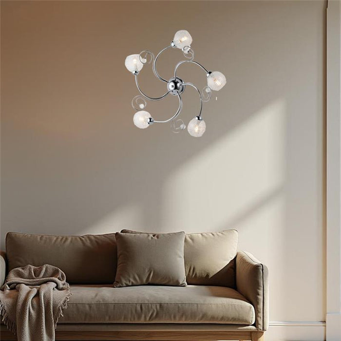 CRISTINA PLAFONIERA DESIGN MODERNO IN METALLO COLORE CROMATO E14 5 LUCI 46 WATT 65X65X23 CM