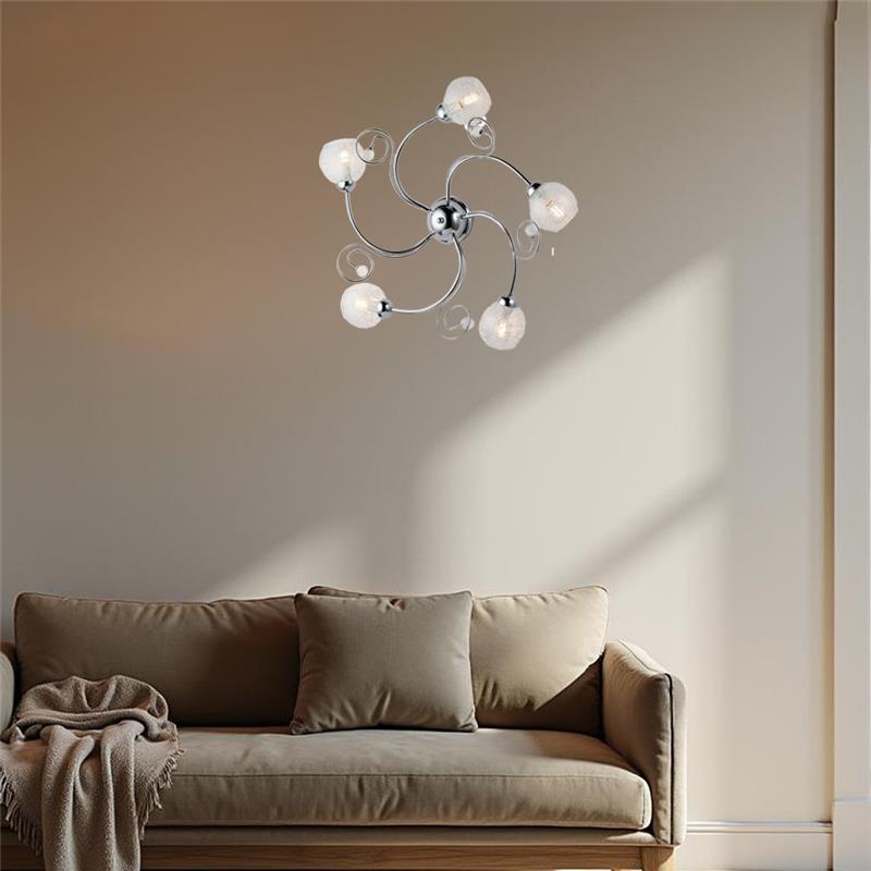 CRISTINA PLAFONIERA DESIGN MODERNO IN METALLO COLORE CROMATO E14 5 LUCI 46 WATT 65X65X23 CM