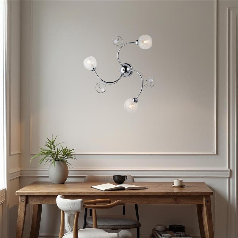 CRISTINA PLAFONIERA DESIGN MODERNO IN METALLO COLORE CROMATO E14 3 LUCI 46 WATT 65X65X23 CM