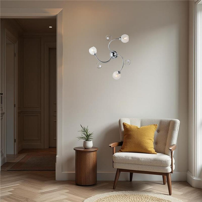 CRISTINA PLAFONIERA DESIGN MODERNO IN METALLO COLORE CROMATO E14 3 LUCI 46 WATT 65X65X23 CM