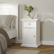 Comodino Mauricette, Comò basso, Tavolino da notte, Mensola da letto, 44x40 h70 cm, Bianco