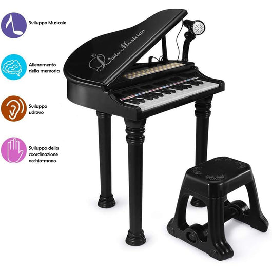Tastiera Musicale Giocattolo Pianoforte per Bambini Nero 31 Tasti e Microfono