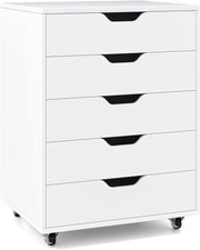 Cassetto da scrivania mobile con 5 cassetti da ufficio, mobile da ufficio, organizer con ruote, supporto per stampante per cartelle, documenti, documenti, carta, 48 x 39,5 x 69,5 cm (Bianco)