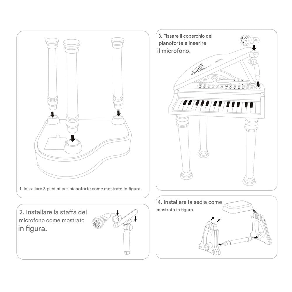 Pianoforte per Bambini con 31 Tasti Sgabello e Microfono Tastiera Musicale Rosa