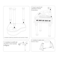Pianoforte per Bambini con 31 Tasti Sgabello e Microfono Tastiera Musicale Rosa