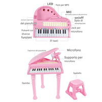 Pianoforte per Bambini con 31 Tasti Sgabello e Microfono Tastiera Musicale Rosa