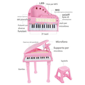 Pianoforte per Bambini con 31 Tasti Sgabello e Microfono Tastiera Musicale Rosa