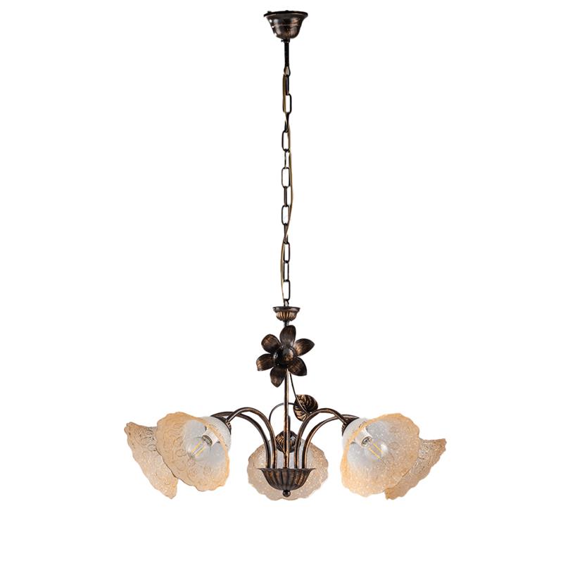 LAMPADARIO DESIGN MODERNO IN METALLO COLORE MARRONE E ORO E14 5 LUCI 46 WATT