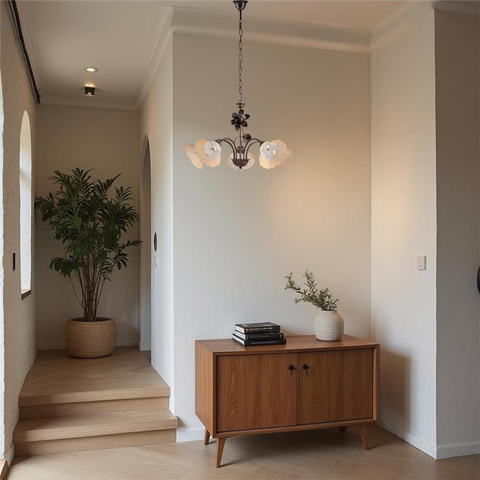 LAMPADARIO DESIGN MODERNO IN METALLO COLORE MARRONE E ORO E14 5 LUCI 46 WATT