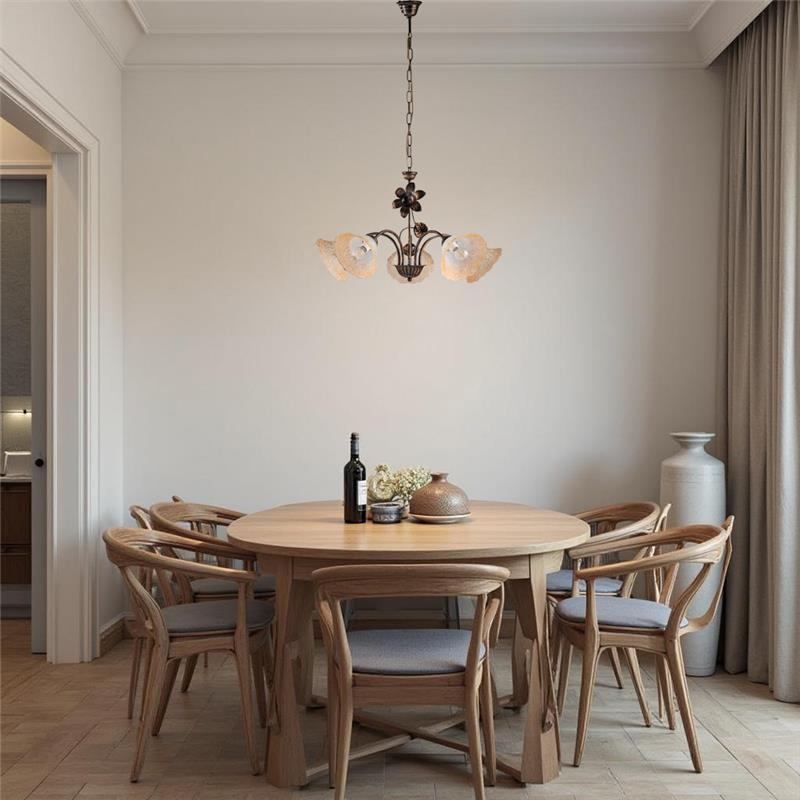 LAMPADARIO DESIGN MODERNO IN METALLO COLORE MARRONE E ORO E14 5 LUCI 46 WATT