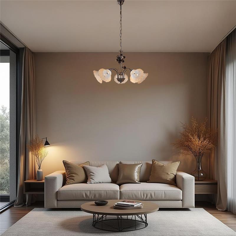 LAMPADARIO DESIGN MODERNO IN METALLO COLORE MARRONE E ORO E14 5 LUCI 46 WATT