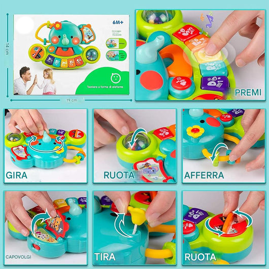 Elefante Musicale per Bambini da 6 Mesi Giocattolo Tastiera con Luci per Neonato