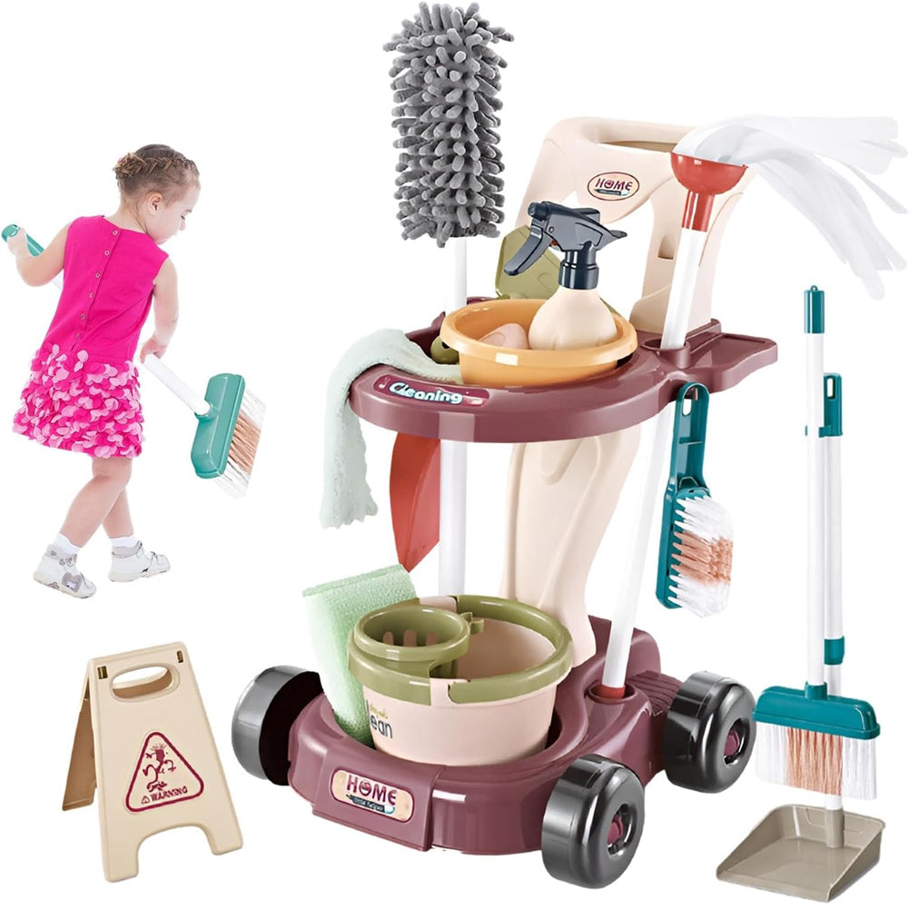 Kit di Pulizia per Bambini con Carrello Scopa Paletta Giocattolo Gioco Educativo