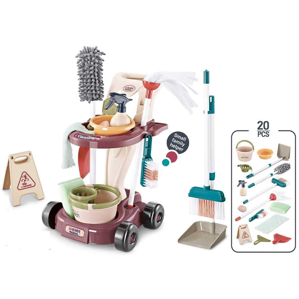 Kit di Pulizia per Bambini con Carrello Scopa Paletta Giocattolo Gioco Educativo