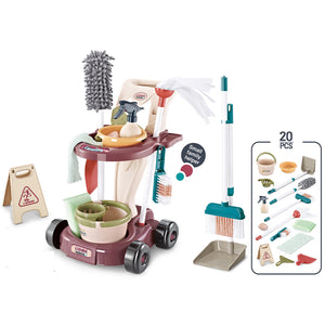 Kit di Pulizia per Bambini con Carrello Scopa Paletta Giocattolo Gioco Educativo