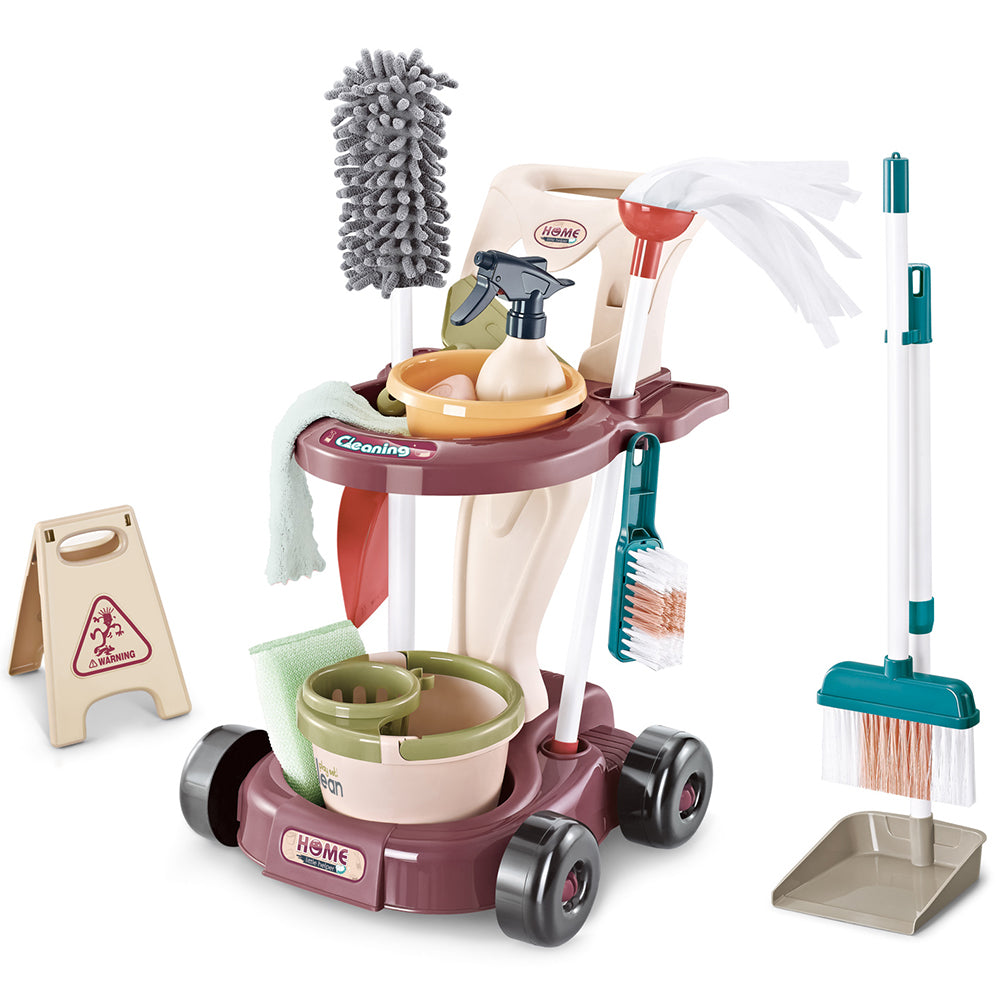 Kit di Pulizia per Bambini con Carrello Scopa Paletta Giocattolo Gioco Educativo