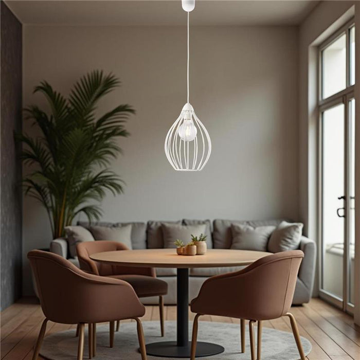 PINO LAMPADARIO IN METALLO DESIGN MODERNO COLORE BIANCO E27 1 LUCE 57 WATT 106X23 CM