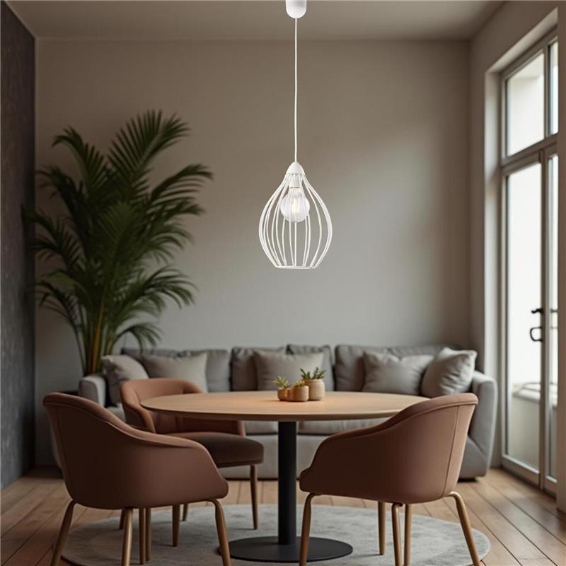 PINO LAMPADARIO IN METALLO DESIGN MODERNO COLORE BIANCO E27 1 LUCE 57 WATT 106X23 CM