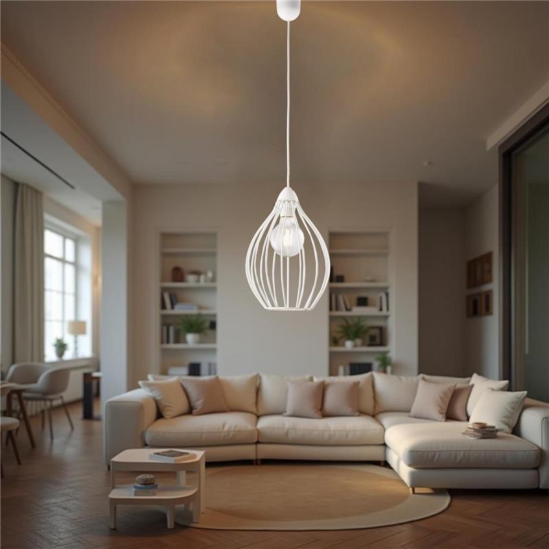 PINO LAMPADARIO IN METALLO DESIGN MODERNO COLORE BIANCO E27 1 LUCE 57 WATT 106X23 CM