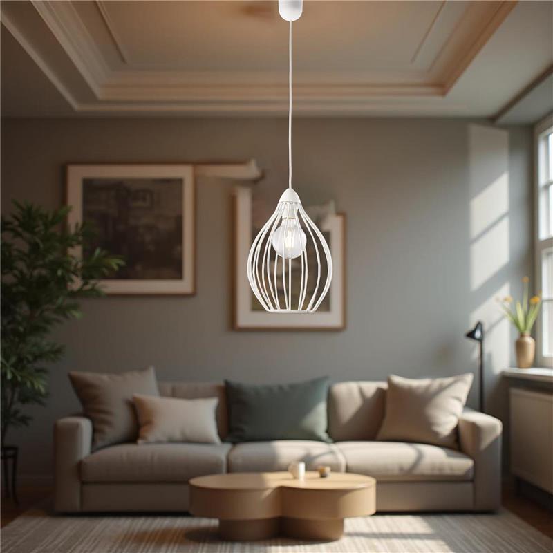 PINO LAMPADARIO IN METALLO DESIGN MODERNO COLORE BIANCO E27 1 LUCE 57 WATT 106X23 CM