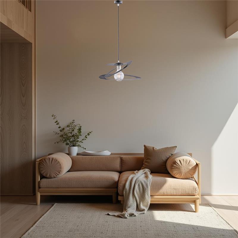 SUSY LAMPADARIO IN METALLO DESIGN MODERNO COLORE NERO E ARGENTO E27 1 LUCE 57 WATT 40X80 CM