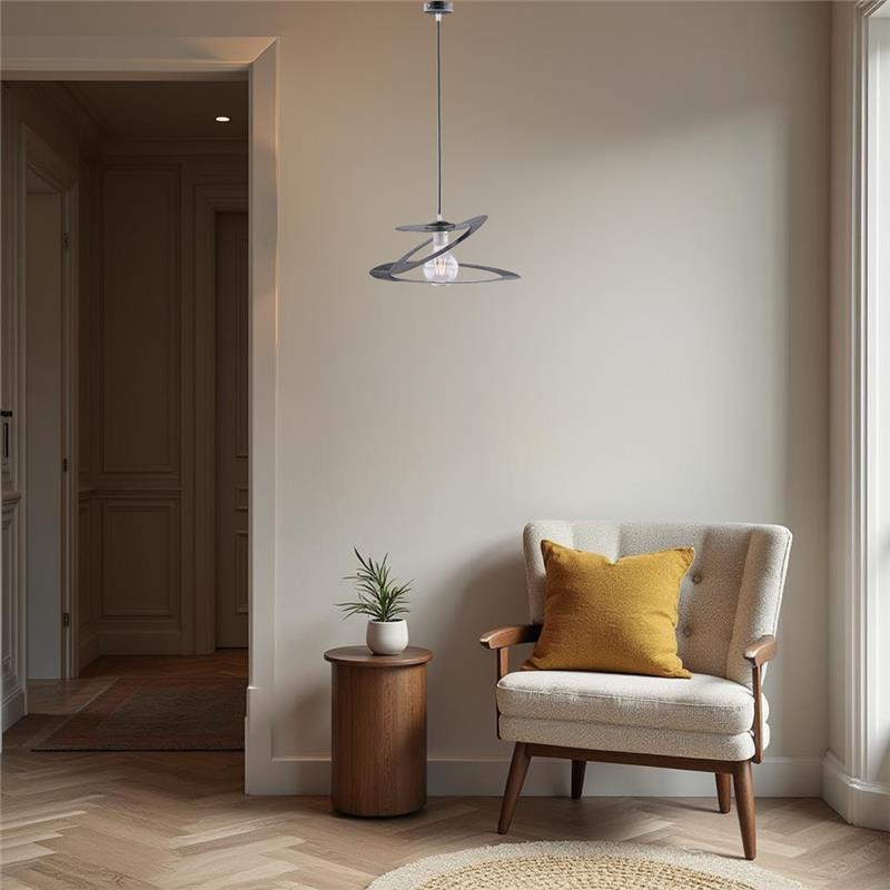 SUSY LAMPADARIO IN METALLO DESIGN MODERNO COLORE NERO E ARGENTO E27 1 LUCE 57 WATT 40X80 CM