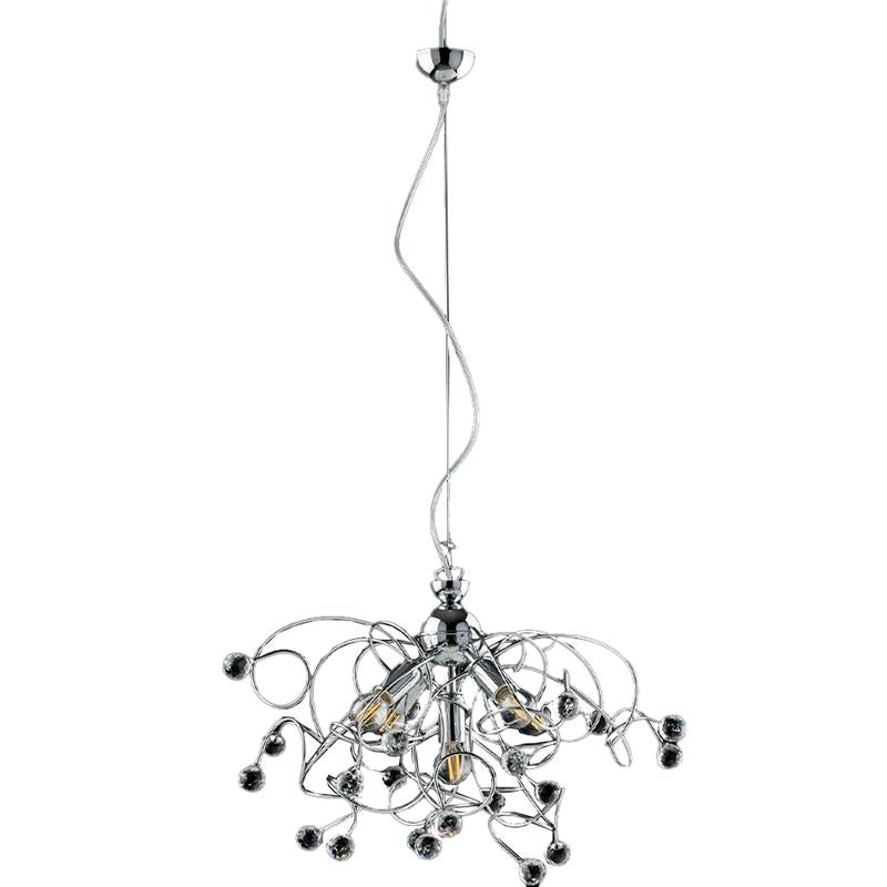 LISBONA LAMPADARIO DESIGN MODERNO IN METALLO COLORE CROMATO E14 5 LUCI 46 WATT