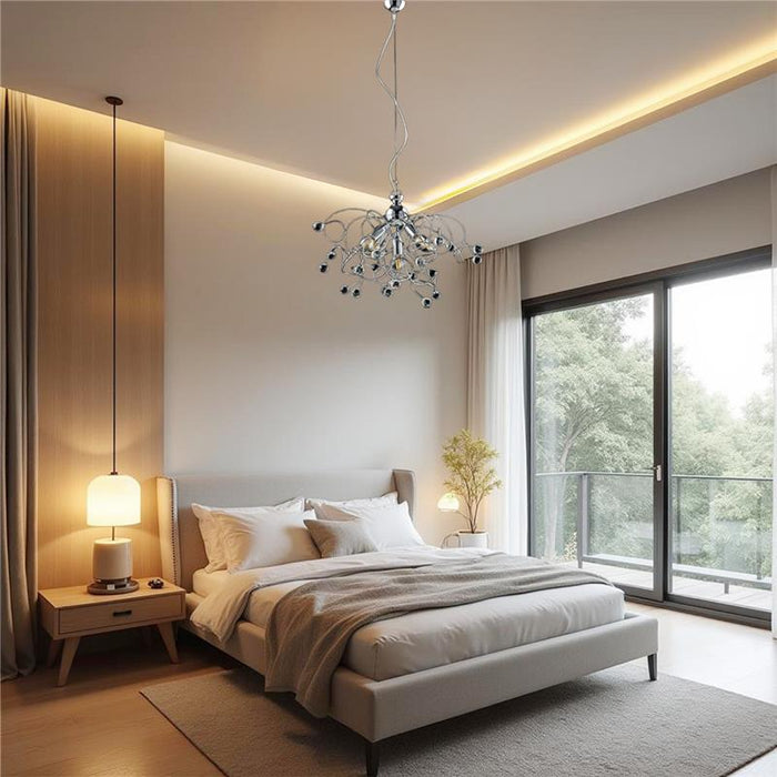 LISBONA LAMPADARIO DESIGN MODERNO IN METALLO COLORE CROMATO E14 5 LUCI 46 WATT