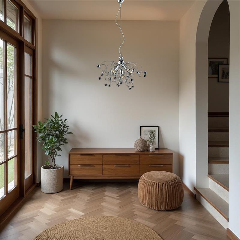 LISBONA LAMPADARIO DESIGN MODERNO IN METALLO COLORE CROMATO E14 5 LUCI 46 WATT