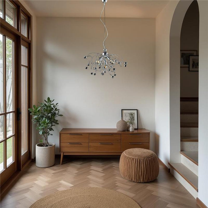 LISBONA LAMPADARIO DESIGN MODERNO IN METALLO COLORE CROMATO E14 5 LUCI 46 WATT